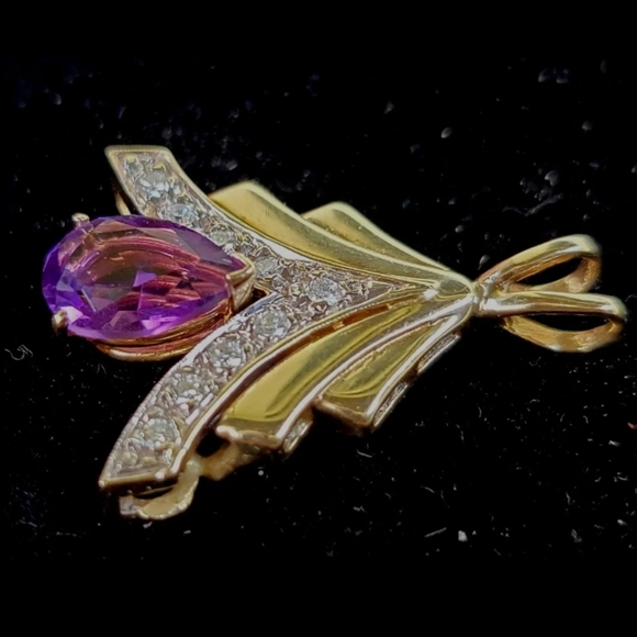 Pendant Amethyst Diamond 14k Yellow Gold  Charm 4.7 grams - Picture 6 of 16